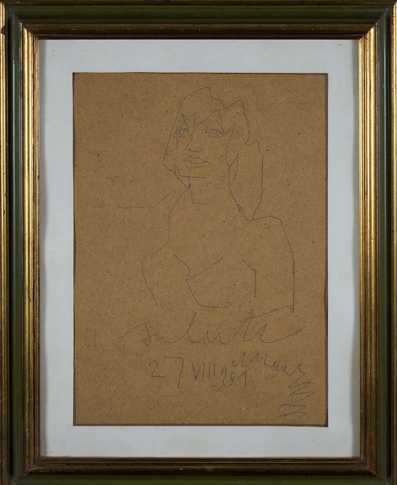 Mino Maccari - Figura, disegno su retro di faesite, 1981