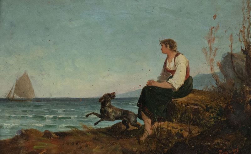 Nicola Torricini - Marina con Figura e Cane