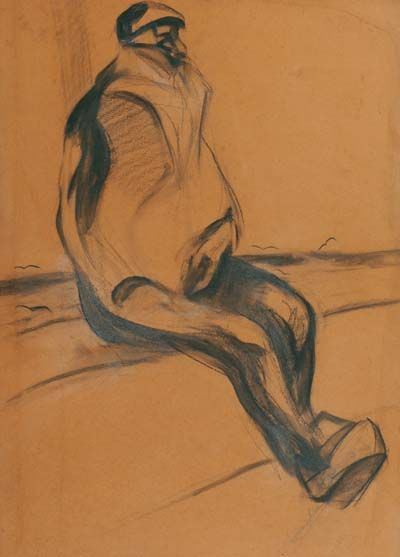 Lorenzo Viani : Marinaio  (1920 c.a.)  - Carboncino su cartone - Asta Arte Moderna e Contemporanea, '800 e'900 - Fabiani Arte