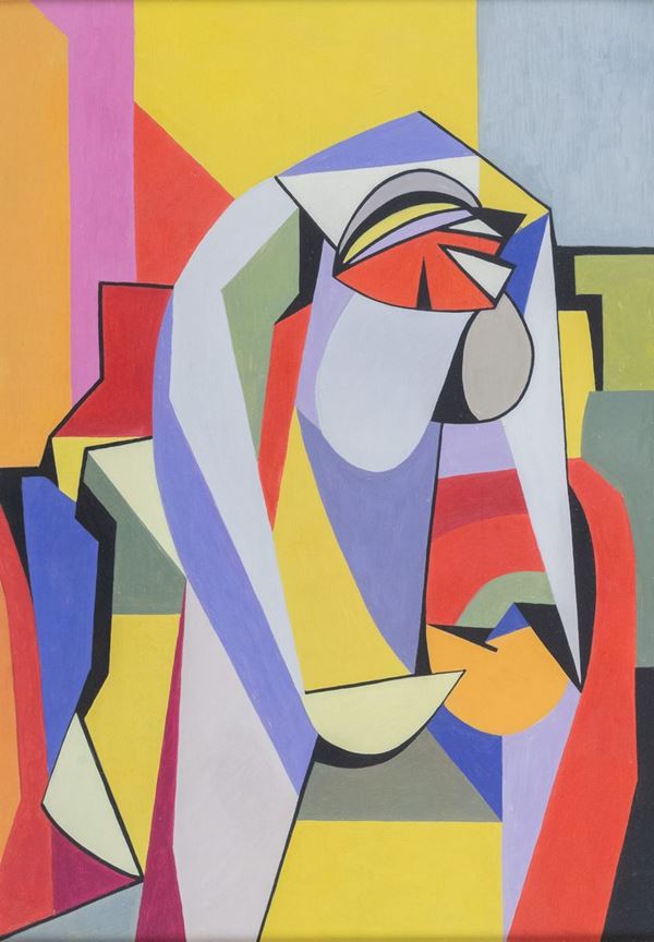 Gualtiero Nativi : Donna seduta  (1947)  - Olio su cartone intelato - Asta Arte Moderna e Contemporanea - inizio Asta ore 15,30 - Fabiani Arte
