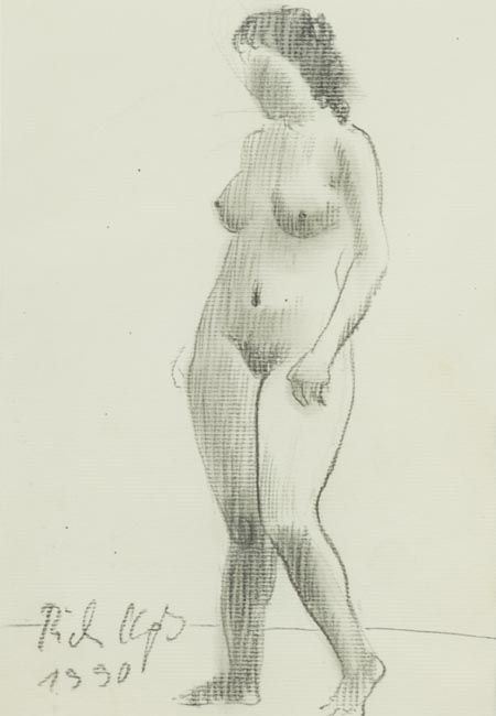 Richard Hess : Nudo  (1990)  - Lapis su cartoncino - Asta Arte Moderna e Contemporanea, '800 - '900 e Grafica Internazionale - Fabiani Arte