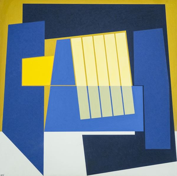 Gualtiero Nativi : Equilibrio sul quadrato  (1980)  - Tempera su tela - Asta Asta di Arte Moderna e Contemporanea '800 e '900	 - Fabiani Arte
