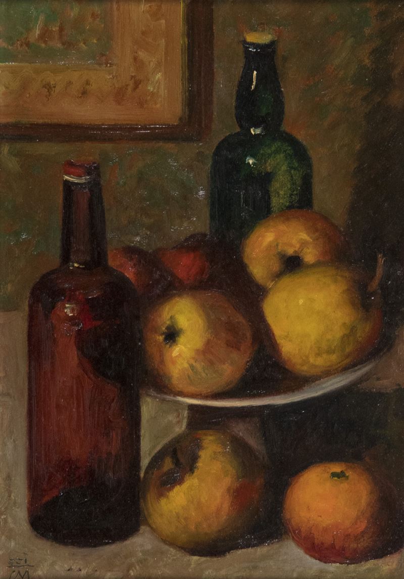 Corrado Michelozzi - Due Bottiglie con Frutta