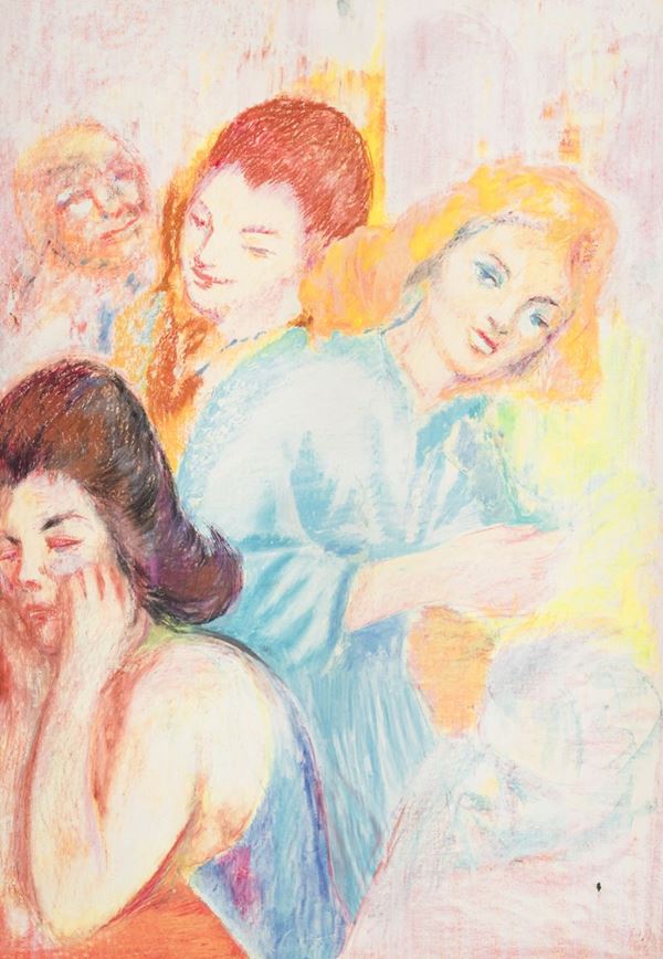 Aligi Sassu : Gruppo di donne  (1941)  - Tecnica mista su carta - Asta  Arte Moderna e Contemporanea,  '800  e  '900 - Fabiani Arte