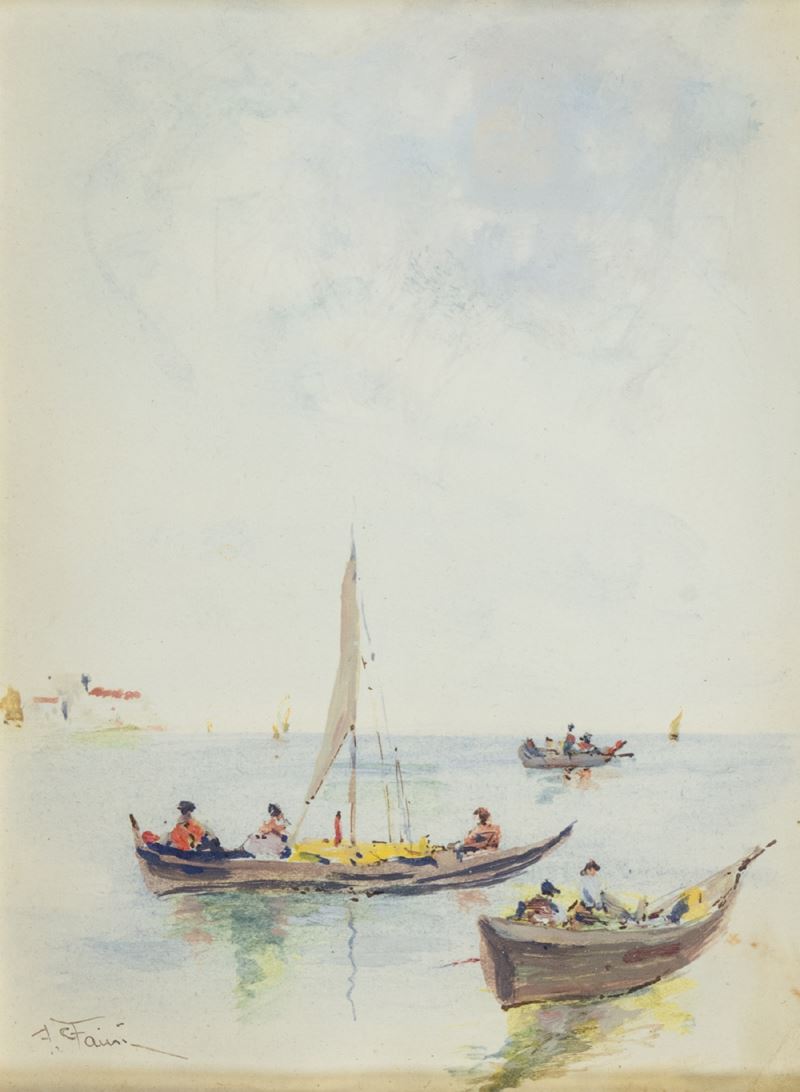 Fortunato Giulio Faini - Barche con Pescatori