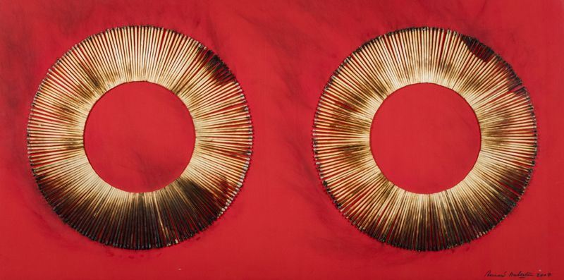 Bernard Aubertin - Dessin De Feu Sur Table Rouge