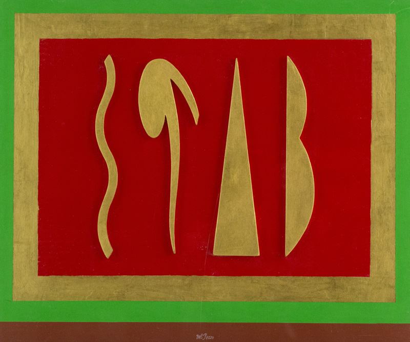 Lucio del Pezzo - Quadro in Rosso e Oro