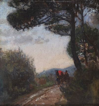 Strada di Campagna con Calesse e Contadini