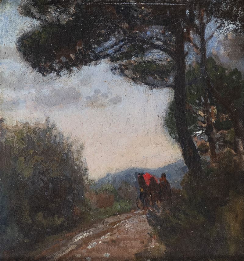 Raffaello Gambogi - Strada di Campagna con Calesse e Contadini