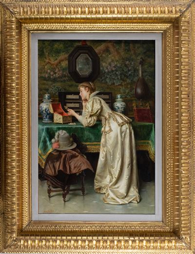 Interno con Giovane Donna Elegante