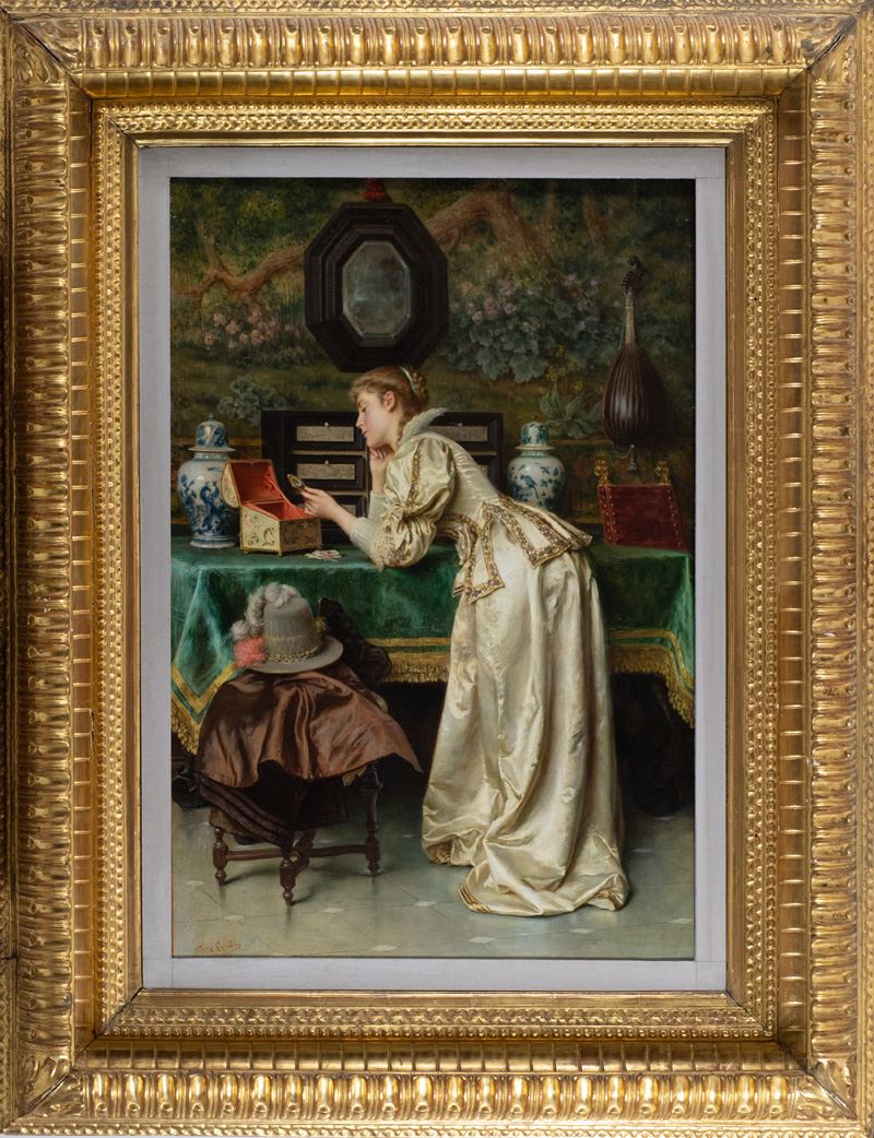 Tito Conti - Interno con Giovane Donna Elegante