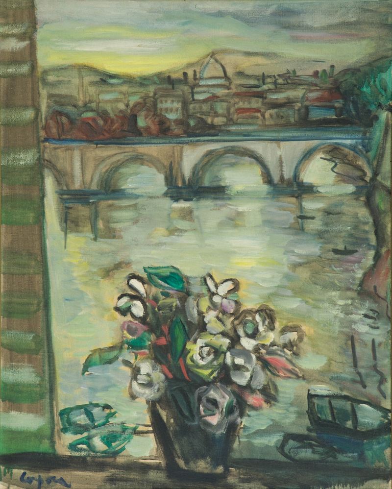 Antonio Corpora - Vaso di Fiori su Balcone con Vista su Ponte Sisto