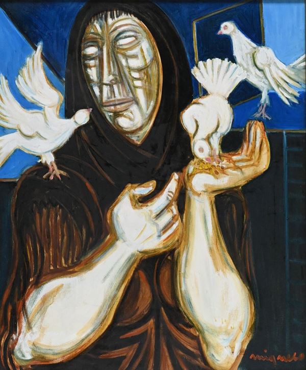 Giuseppe Migneco - Donna con colombe