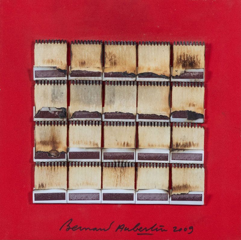 Bernard Aubertin - Dessin De Feu Sur Table Rouge