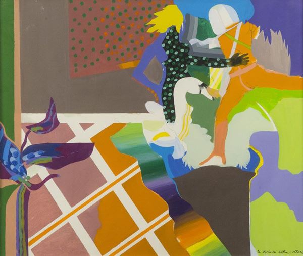 Gottardo Ortelli : La storia di Leda  (1967/68)  - Acrilico su cartone - Asta Arte Moderna e Contemporanea, '800 e'900 - Fabiani Arte