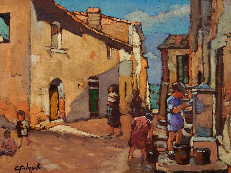 Cafiero Filippelli - Veduta di Paese con Figure