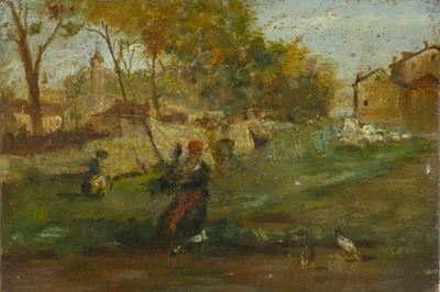 Paesaggio con Figure e Polli
