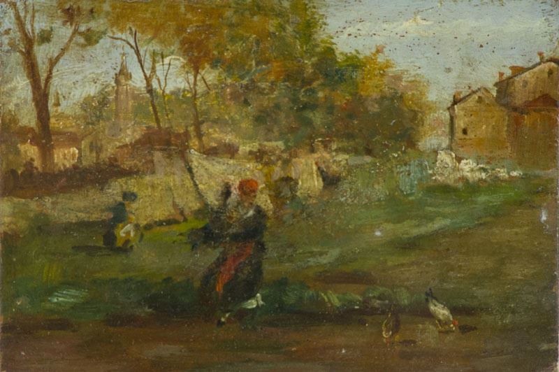 Luigi Gioli - Paesaggio con Figure e Polli