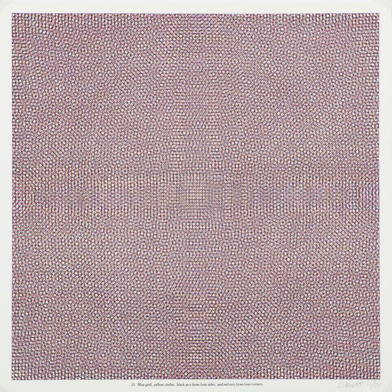 Sol Lewitt - Blue Grid, Yellow Circles, Black Arcs From Four Sides, And Red Arcs From Four Corner...