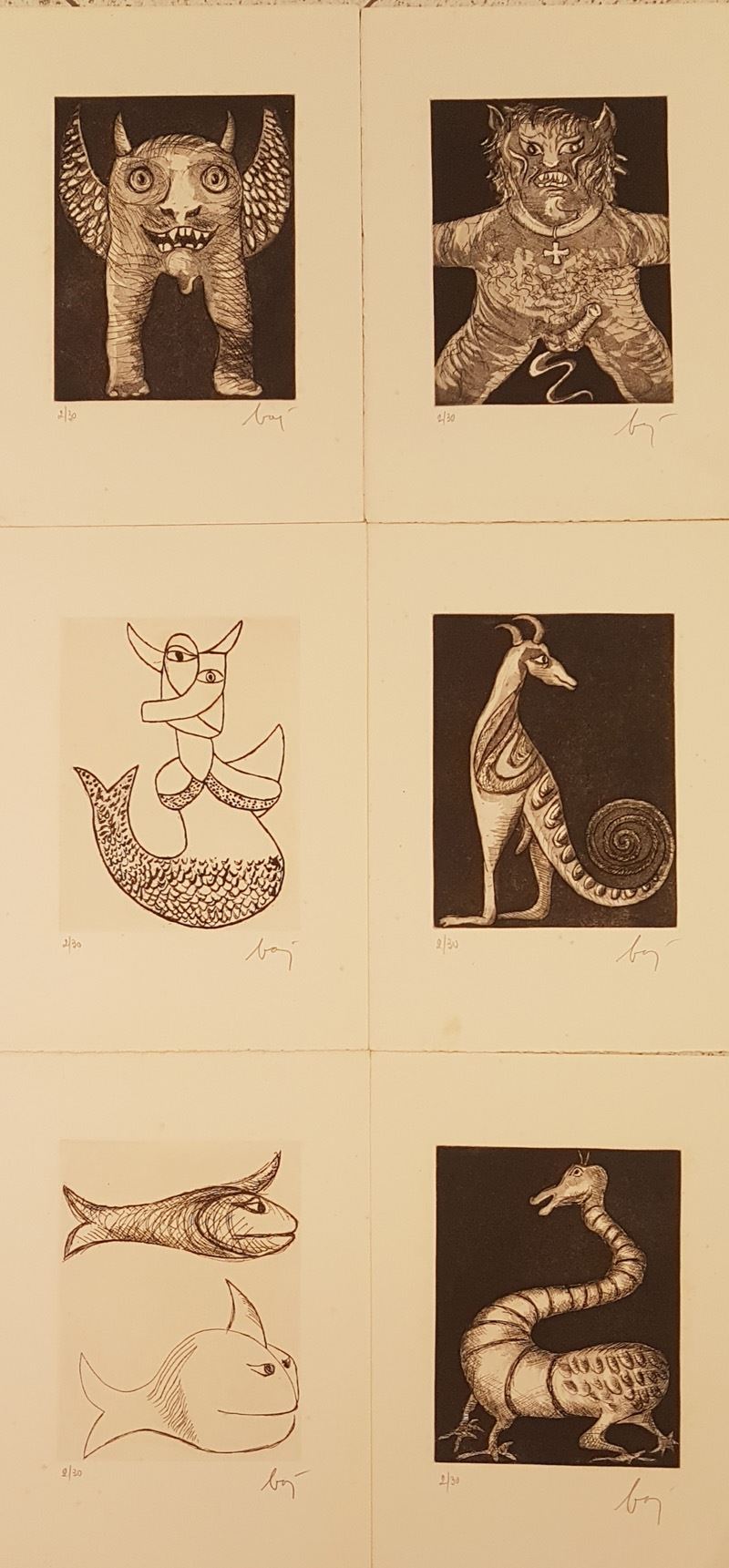 Enrico Baj - Sei Acqueforti per il Manuale di Zoologia Fantastica