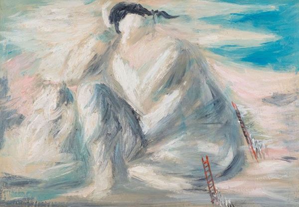 Roberto Barni : Piccola solitudine  (1987)  - Olio su cartone - Asta Arte Moderna e Contemporanea, '800 e'900 - Fabiani Arte
