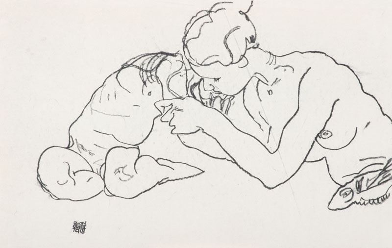 Egon Schiele - Zwei Sich Kussende Madchen