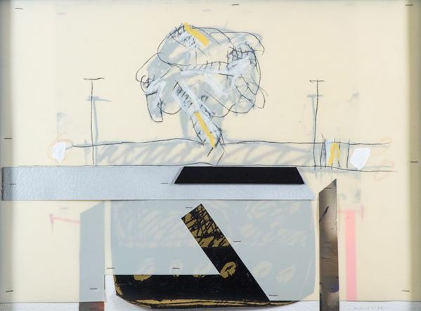 Concetto Pozzati : Impossibile Paesaggio  (1992)  - Acrilico e collage su carta - Asta Arte Moderna e Contemporanea, '800 e'900 - Fabiani Arte