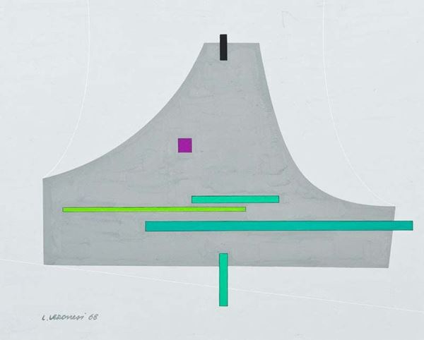 Luigi Veronesi : Composizione 06  (1968)  - Olio su cartoncino - Asta Arte Moderna e Contemporanea, '800 e'900 - Fabiani Arte