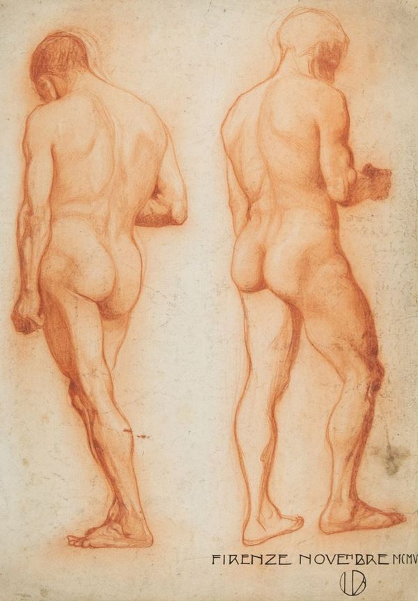 Umberto Brunelleschi : Studio per nudi  (1905)  - Sanguigna su carta - Asta Asta di Arte Moderna e Contemporanea '800 e '900	 - Fabiani Arte