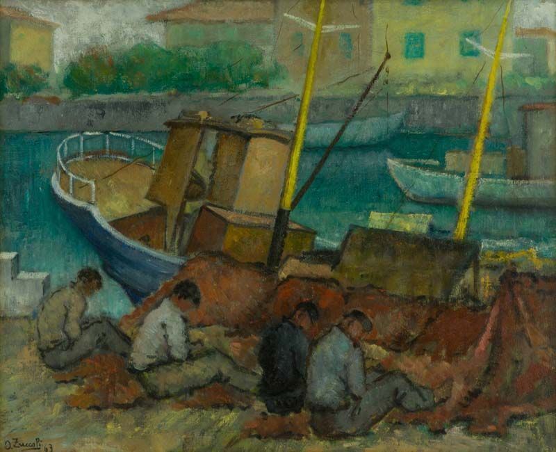 Oreste Zuccoli - Pescatori che Rammendano le Reti