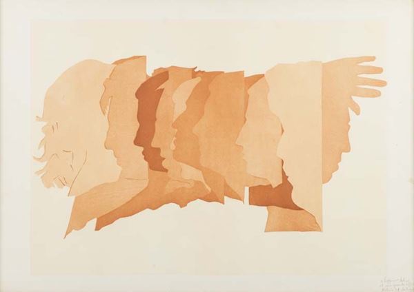 Mario Ceroli : Profili  (1971)  - Acquaforte di cm. 42x59 - Asta Arte Moderna e Contemporanea, '800 e'900	 - Fabiani Arte