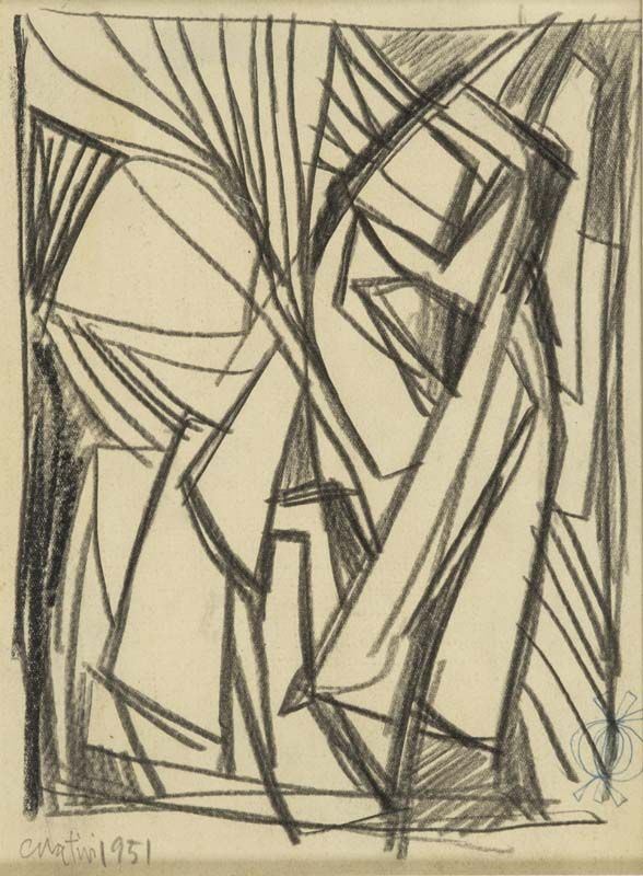 Gualtiero Nativi : Composizione  (1951)  - Carboncino su carta intelata - Asta Arte Moderna e Contemporanea, '800 e'900 - Fabiani Arte