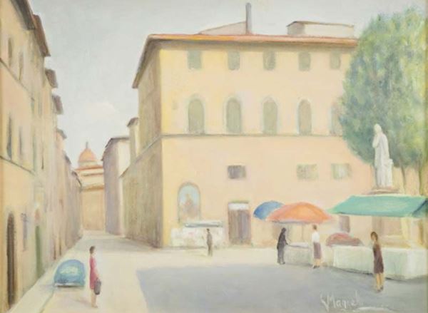 Gino Magnelli : Piazza  (1971)  - Olio su tela - Asta Asta 86 di Arte Moderna e Contemporanea - Fabiani Arte