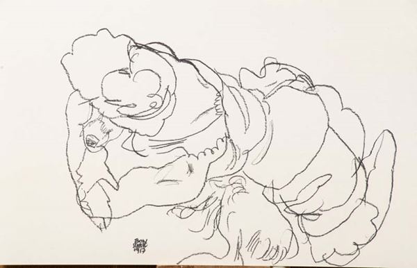 Egon Schiele - Edith Schiele mit Hund Lord