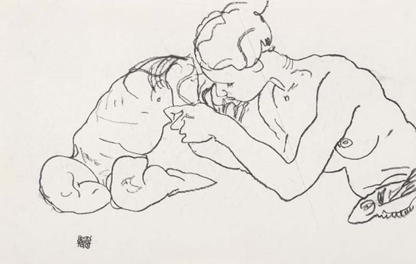 Egon Schiele - Zwei sich kussende Madchen
