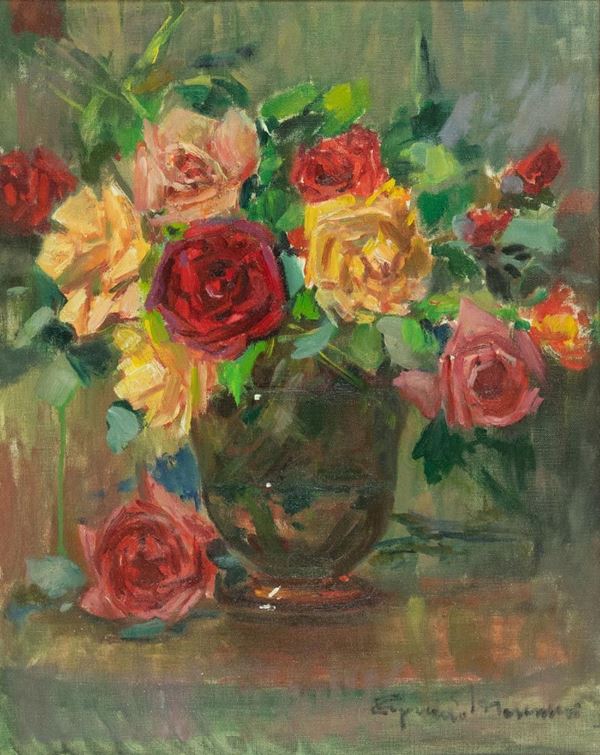 Cipriano Mannucci : Rose rosse e gialle  (1950)  - Asta Arte Moderna e Contemporanea , '800 e '900 - Fabiani Arte