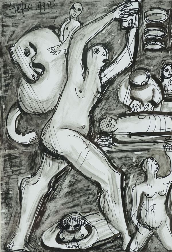 Giuseppe De Feo : Figure con cavallo  (1970)  - Asta Asta a tempo di Arte Moderna e Contemporanea - Fabiani Arte