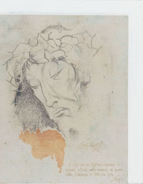 Giorgio Michetti : Volto di Cristo  (1991)  - Tecnica mista su cartone - Asta Asta 86 di Arte Moderna e Contemporanea - Fabiani Arte