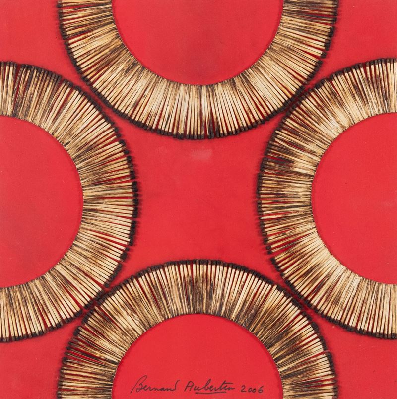 Bernard Aubertin - Dessin De Feu Sur Table Rouge