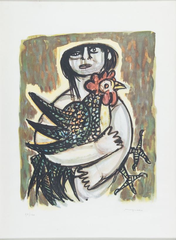 Giuseppe Migneco : Donna con gallo  - Asta Arte Moderna e Contemporanea - Fabiani Arte