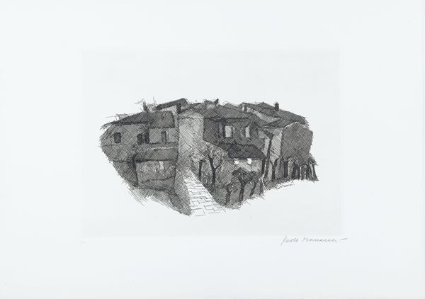 Paolo Manaresi : Case di paese  (1963)  - Asta Arte Moderna e Contemporanea, '800 - '900 e Grafica Internazionale - Fabiani Arte