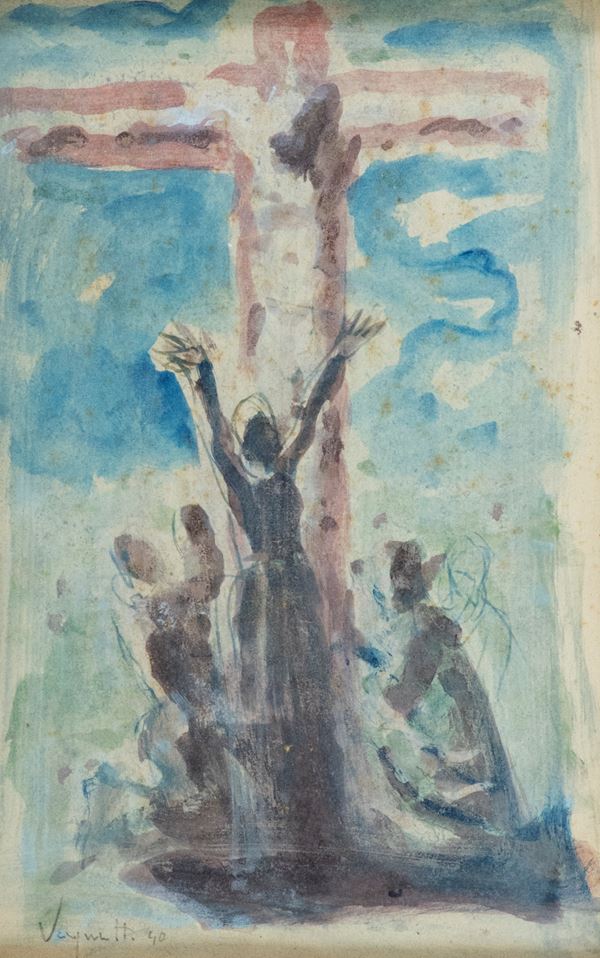 Gianni Vagnetti : Crocifissione  (1940)  - Tecnica mista su cartoncino - Asta Arte Moderna e Contemporanea - Fabiani Arte