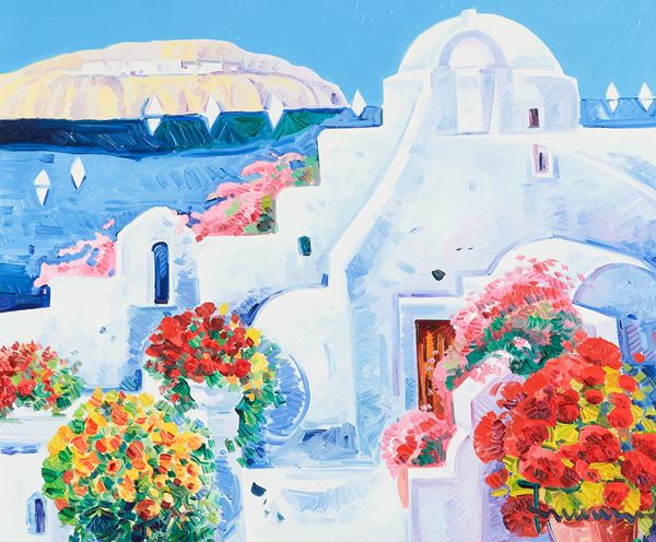 Athos Faccincani : La gioia di un racconto intorno a Santorini  - Asta Asta a tempo di Arte Moderna e Contemporanea - Fabiani Arte