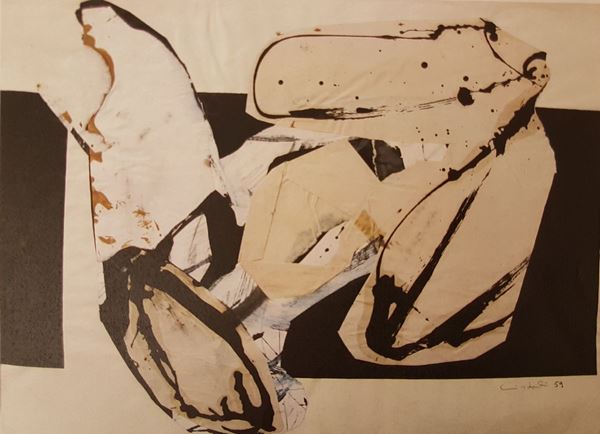 Claudio Cintoli : Senza titolo  (1959)  - Tecnica mista e collage su cartoncino - Asta Asta a tempo di Arte Moderna e Contemporanea  - Fabiani Arte