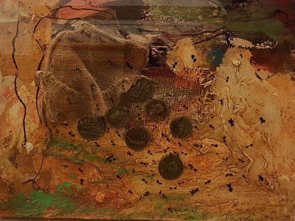 Gino Broletti : Senza titolo  - Tecnica mista e collage con applicazioni in teca di plexiglass - Asta Asta a tempo di Arte Moderna e Contemporanea  - Fabiani Arte