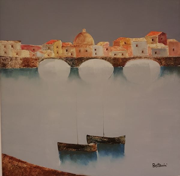 Lido Bettarini : Ponte di Firenze  (2000)  - Olio su tela - Asta Asta a tempo di Arte Moderna e Contemporanea  - Fabiani Arte