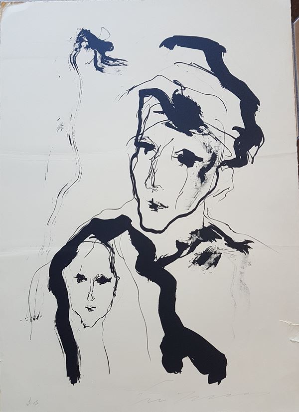 Ernesto Treccani : Maternit&#224;  - Litografia su cartoncino, - Asta Asta a tempo di Arte Moderna e Contemporanea  - Fabiani Arte