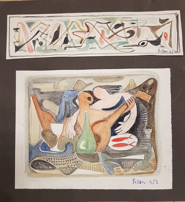 Silvio Polloni : Dittico  (1952)  - Due acquerelli applicati su cartoncino - Asta Arte Moderna e Contemporanea, '800 - '900 e Grafica Internazionale - Fabiani Arte