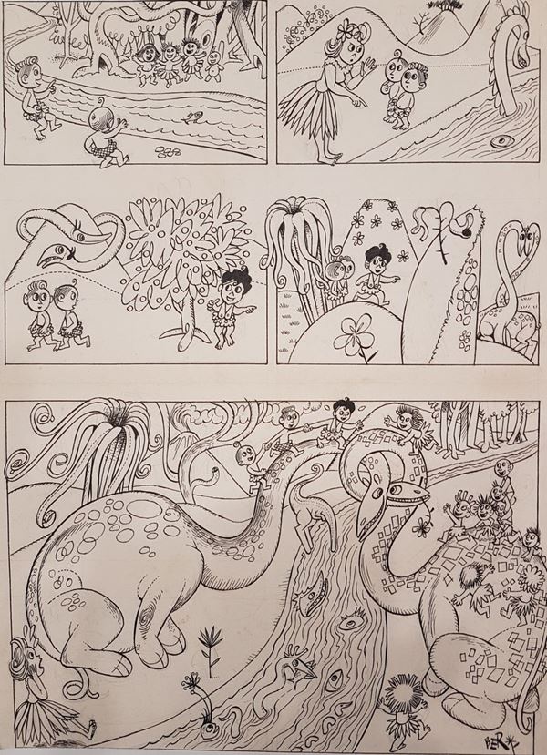 Vinicio Berti : Bambini al parco  (1946)  - China su cartoncino, - Asta Asta a tempo di Arte Moderna e Contemporanea  - Fabiani Arte