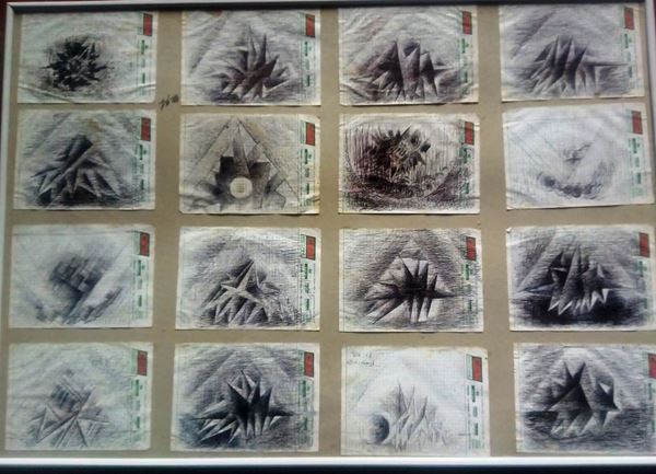 Marcello Guasti : Senza titolo  - Lotto unico di 16 disegni su fogli di carta, di cm. 22x16 cad. uno, riportati su cartone - Asta Asta a tempo di Arte Moderna e Contemporanea  - Fabiani Arte